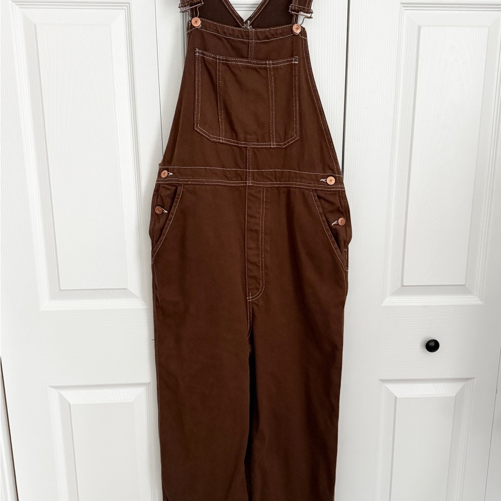 Reformation Milo Utility Overalls Chocolate Brown size 8 - Picture 5 of 9